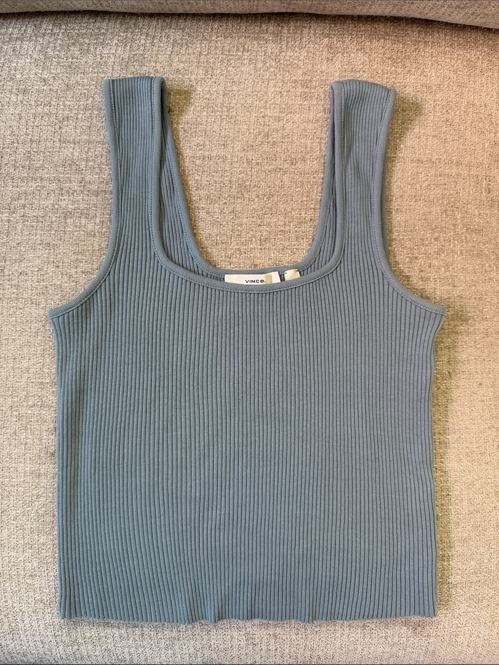 Vince Ribbed Tank Top in Slate Blue-Green Small